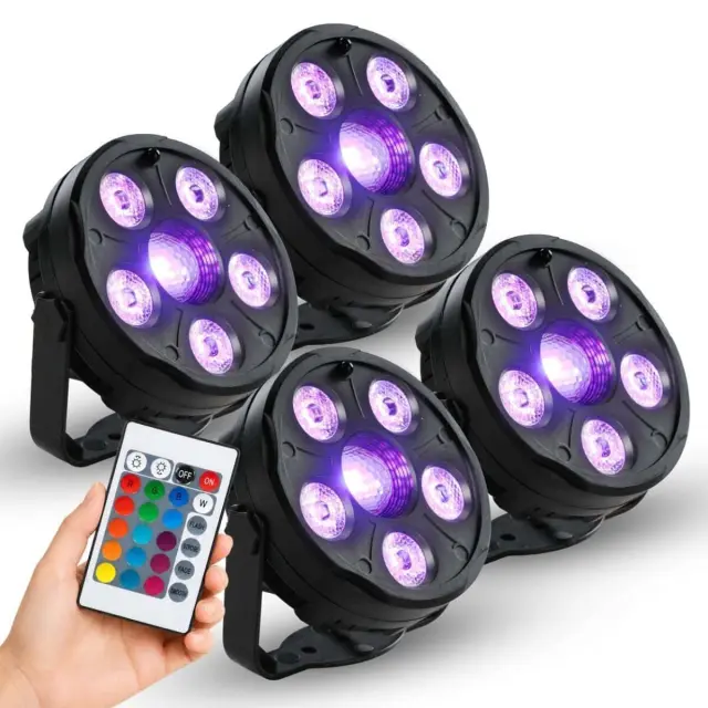 LIGHT4ME 4PAR SET IR 4-light RGB LED PAR kit for party and DJ lighting wireless remote control mounting brackets AC power supply 2