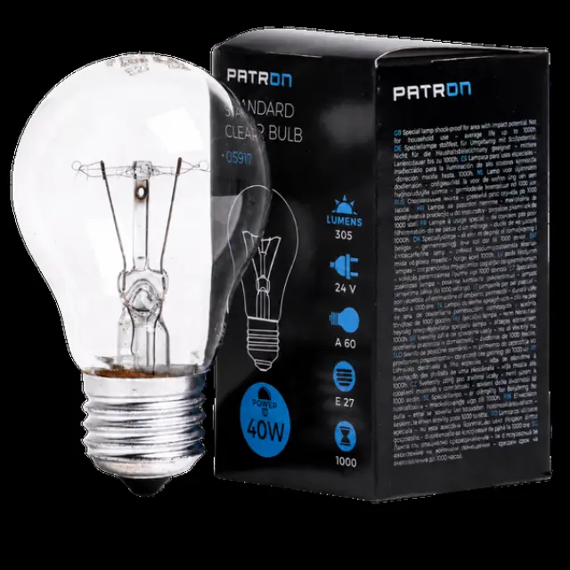 Incandescent Bulb E27 40W A60 24V CL Patron