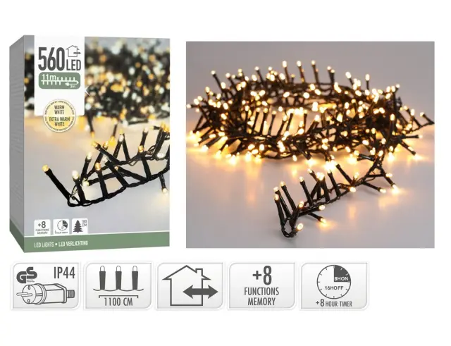 560 Φωτάκια LED - 11 Μέτρα + 3 Μέτρα σύνδεσης, Κανονική Διάταξη, με χειριστήριο, 8 προγράμματα, Πράσινο καλώδιο PVC - Extra Θερμό Λευκό AX8560710