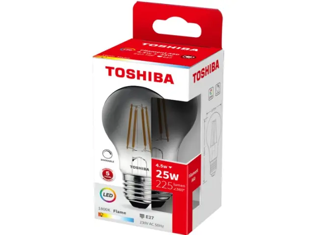 Toshiba LED Filament Smoky A60 E27 4.5W 1800K Dimmable (DELS-FBE44P5S7DG11)