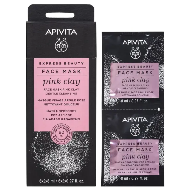 Apivita Express Beauty Μάσκα Προσώπου Ροζ Άργιλος για Απαλό Καθαρισμό 2x8ml