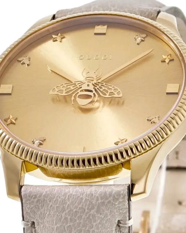 Gucci G-Timeless YA1264180 Γυναικείο Ρολόι 36mm Χρυσό με Λευκό Δερμάτινο Λουράκι - One Size 2