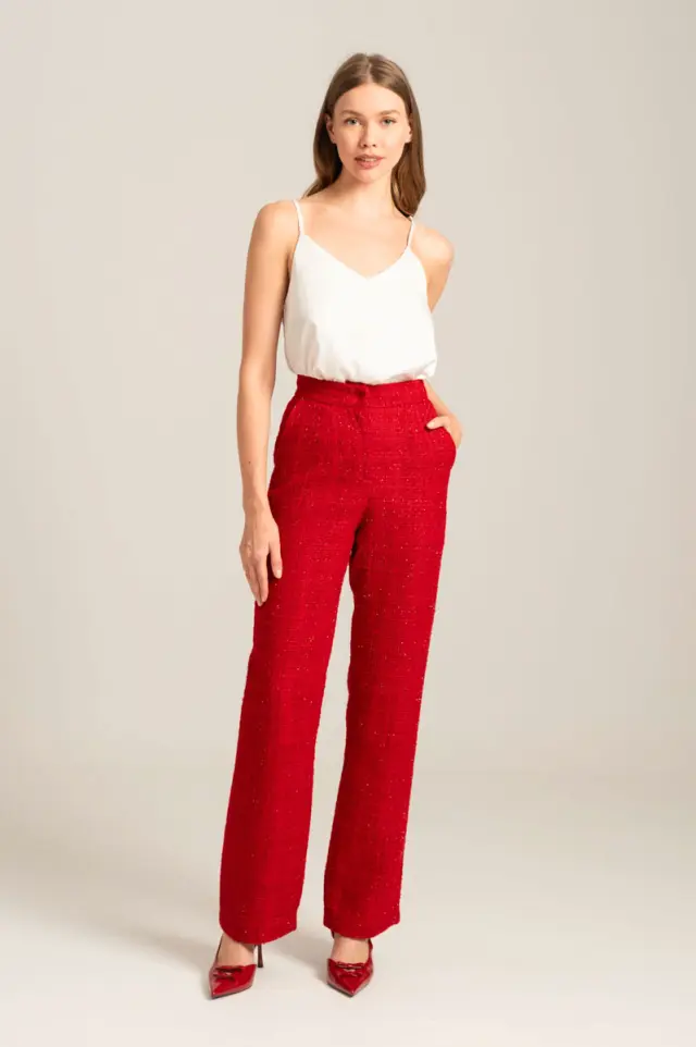 Ψηλόμεσο tweed παντελόνι σε ίσια γραμμή TALLA - S