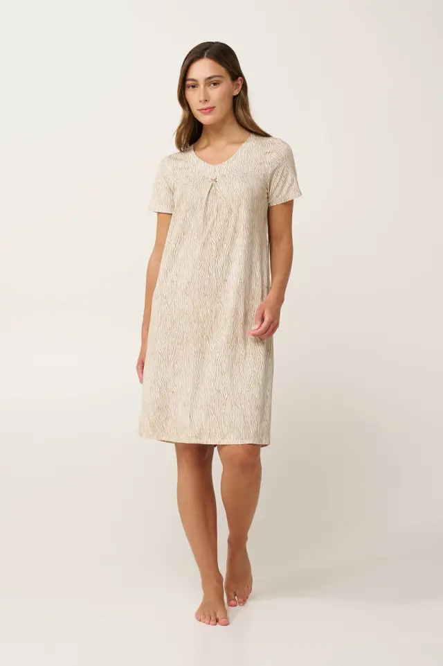 Καλοκαιρινό Νυχτικό Micromodal με Πιέτα Vamp 24018 BEIGE TAUPE 3
