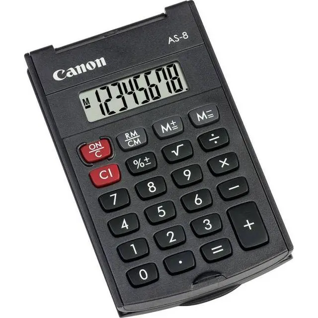 Canon - Simple Hand Held Pocket Calculator With Durable Flip Cover - Black AS-8 - Office and School Supplies