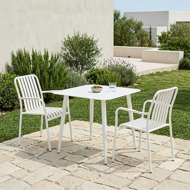 Τραπεζαρία Heven Vista pakoworld σετ 3τεμ λευκό αλουμίνιο 80x80x72εκ