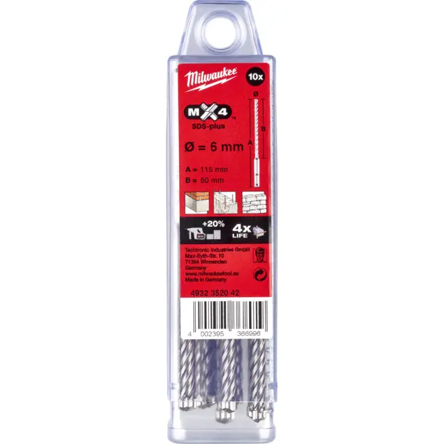 Milwaukee 4932352042 - ΤΡΥΠΑΝΙΑ SDS PLUS SET 10τμχ 6x110 4ΚΟΠΩΝ MW 2
