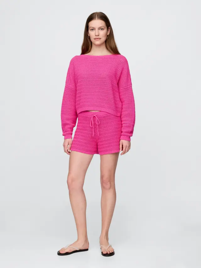 Γυναικείο Crop Πουλόβερ σε Κροσέ Πλέξη Phoebe pink - XL