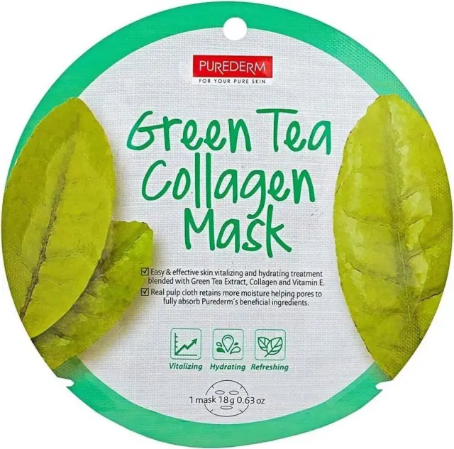 Purederm Green Tea Collagen Mask Sheet Μάσκα Προσώπου Με Πράσινο Τσάι & Κολλαγόνο 18g
