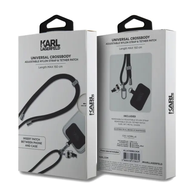 Karl Lagerfeld Universal Crossbody Strap Cord and Ikonik Pins Black 3