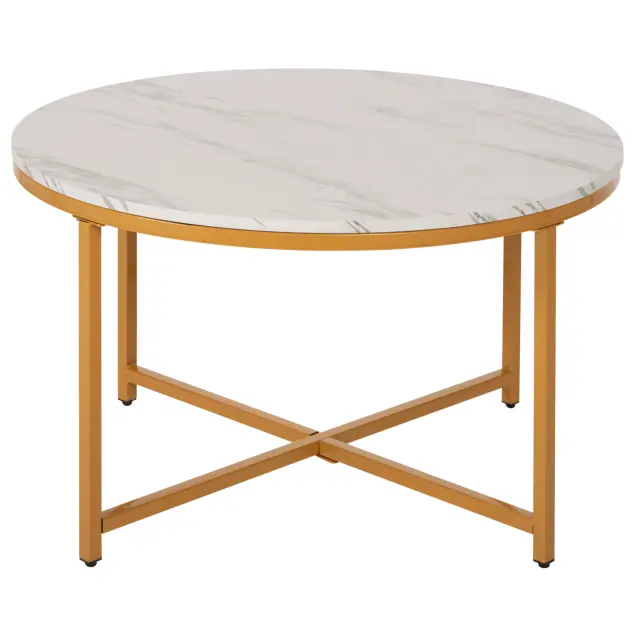 ΤΡΑΠΕΖΙ ΣΑΛΟΝΙΟΥ FB99420.01 WHITE MARBLE ΜΕΛΑΜΙΝΗ-ΧΡΥΣΗ ΜΕΤΑΛΛΙΚΗ ΒΑΣΗ Φ80x48,5Yεκ. 3