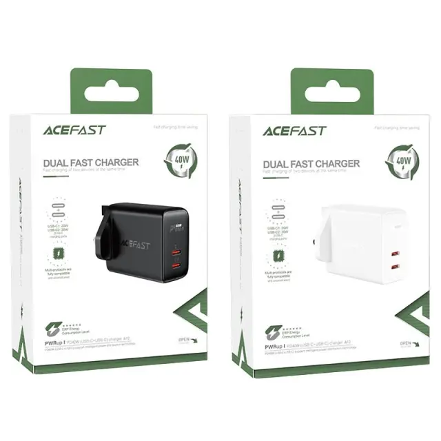 Φορτιστής Ταξιδίου Acefast A12 Fast Charging 2xUSB-C PD40W Μαύρος με UK Plug 2