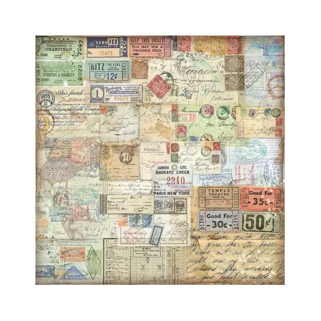 Τυπωμένο ύφασμα Stamperia, 30x30cm, 4 τεμ, Art of Travelling 2