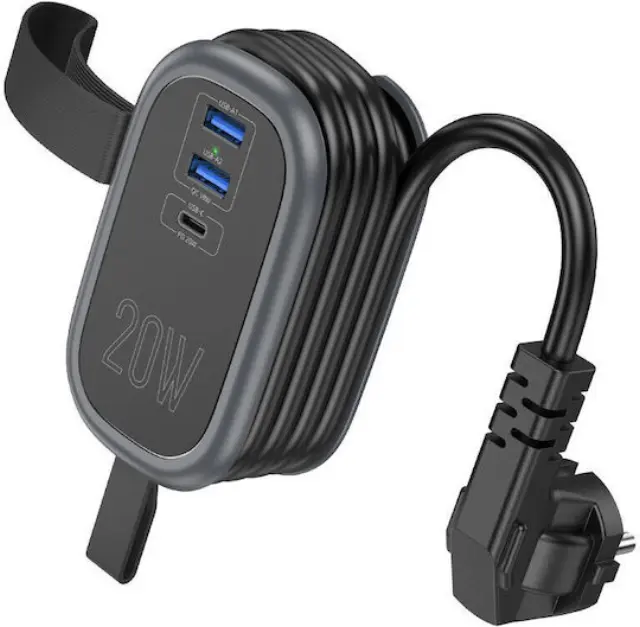 Hoco NS7 Πολύπριζο με PD20W – 3 Θύρες Φόρτισης & 1 Πρίζα Μαύρο 2