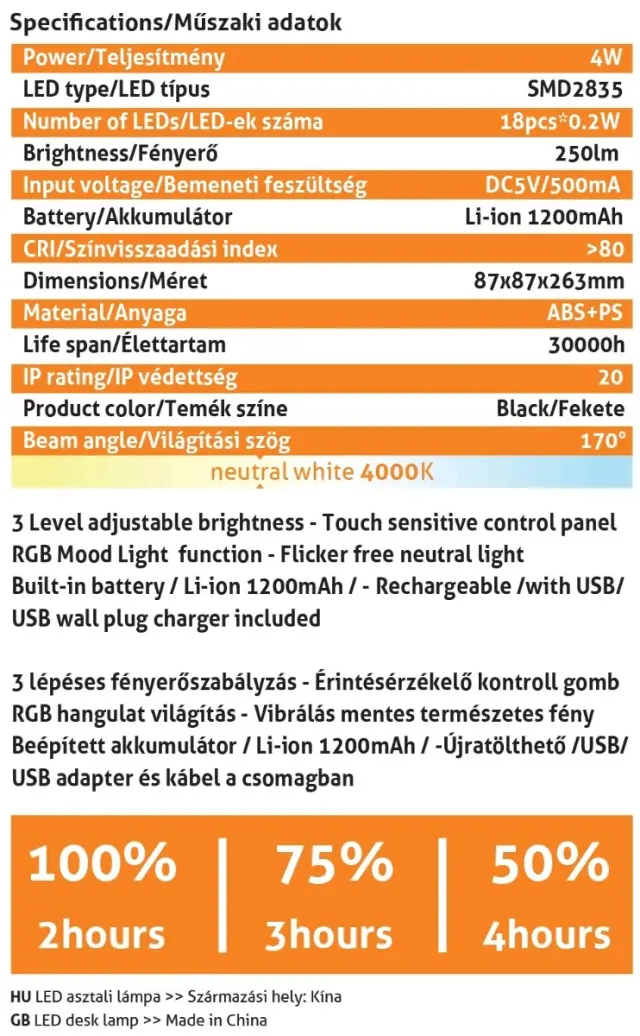 Avide LED Φωτιστικό Γραφείου RGB Mood Light Μαύρο 4W 15.001.0260 3