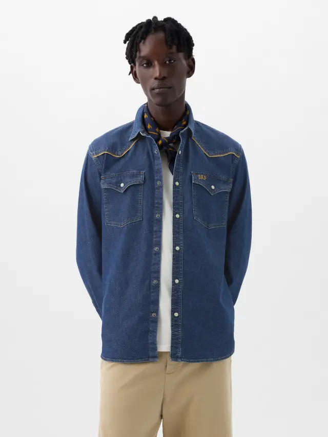 Μπλε DAP × GAP Denim Western Πουκάμισο medium indigo