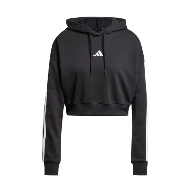 Adidas Essentials 3-Stripes French Terry Γυναικείο Αθλητικό Φούτερ με Κουκούλα Μαύρο (JE0017) - M 2