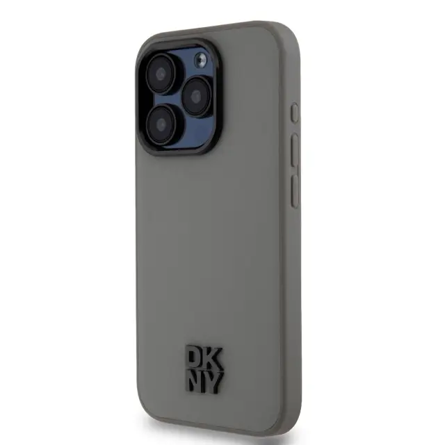 DKNY PU Leather Stack Logo Magsafe Case for iPhone 15 Pro Max Grey 3