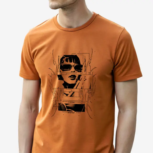 T-shirt Noshame® Πορτοκαλί με τύπωμα Girl with Glasses - 122590 - XXL