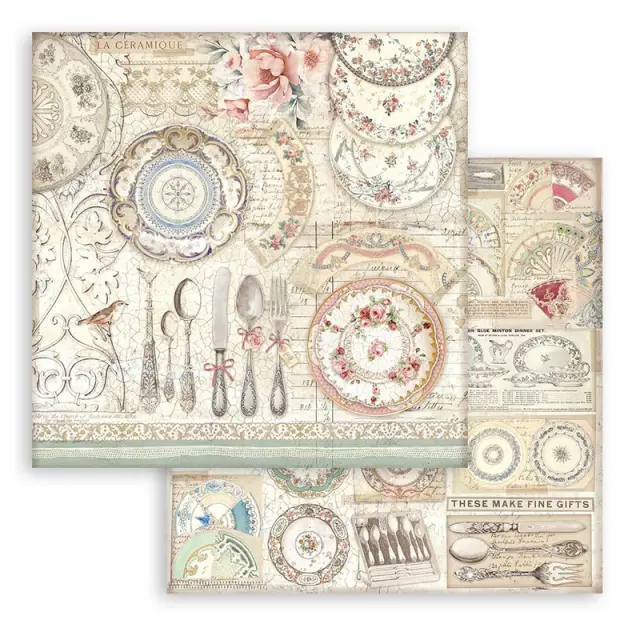 Χαρτί scrapbooking διπλής όψης 30x30cm Stamperia, Brocante Antiques, Ceramic Plates