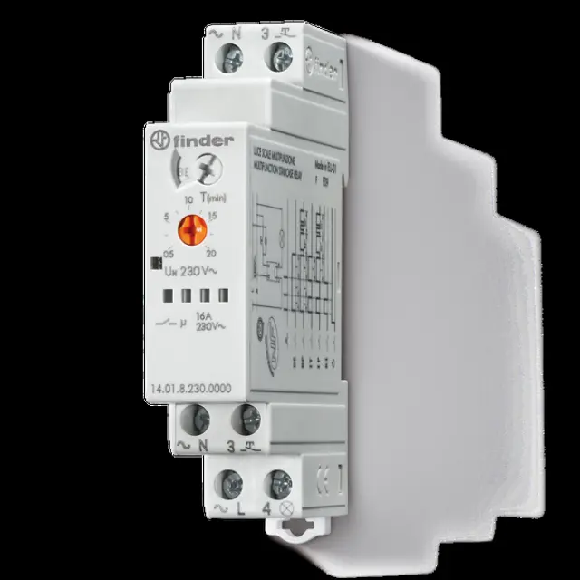 Elec.staircase timer 8 fun. 17,5mm.1NO 16A/AC, 230VAC, 6 terminal (14.01.8.230.0000)