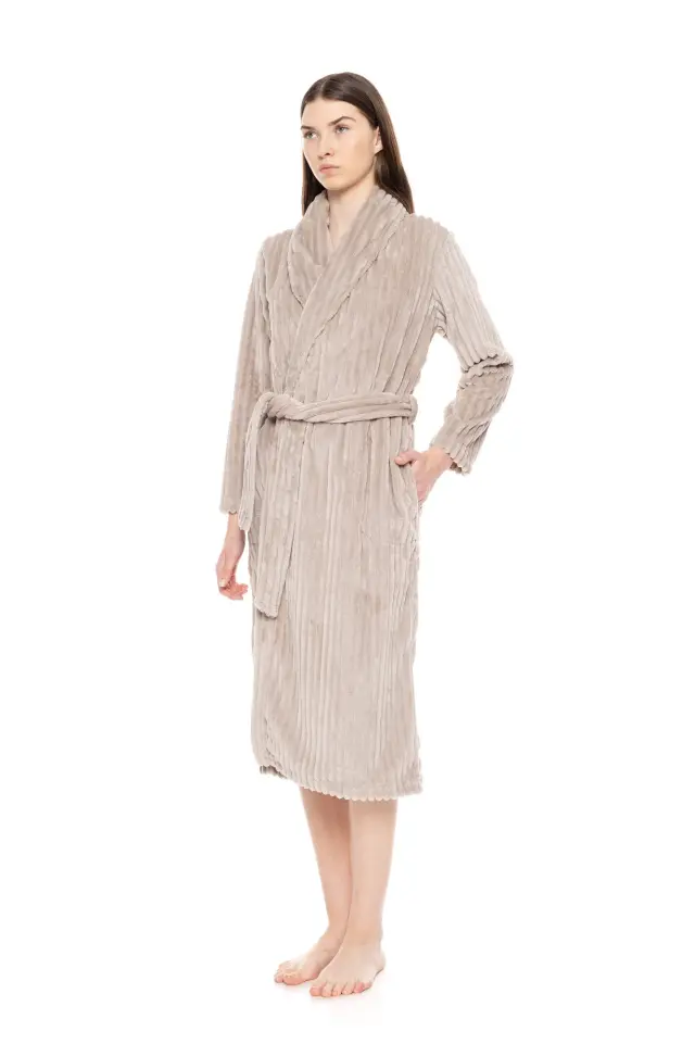 W1673 - Dusty Pink - ROBE LONG FLEECE STRIPE 2