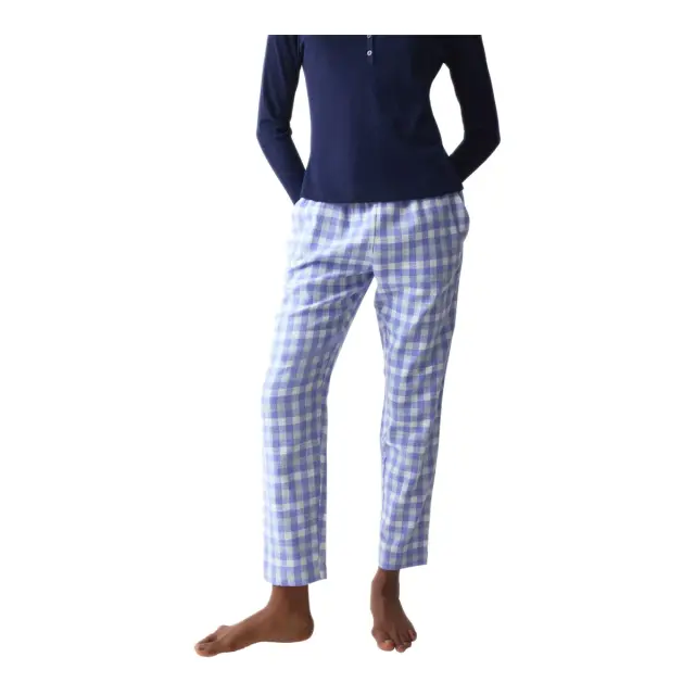 Triumph Γυναικείο Παντελόνι Πυτζάμας Mix & Match Tapered Flannel 02 X, Χρώμα Λευκό-Μπλε