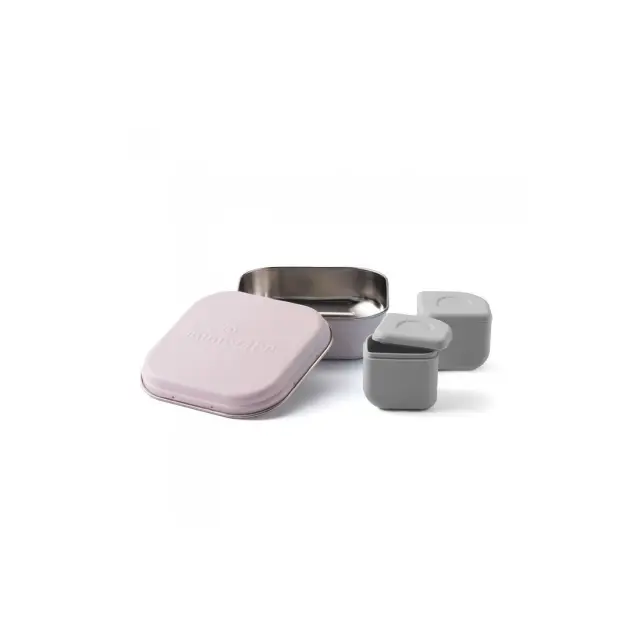 Miniware Des.12 Δοχείο Φαγητού Inox Ροζ 15X15Cm Με 2 Αποθηκευτικά Δοχεία Σιλικόνης