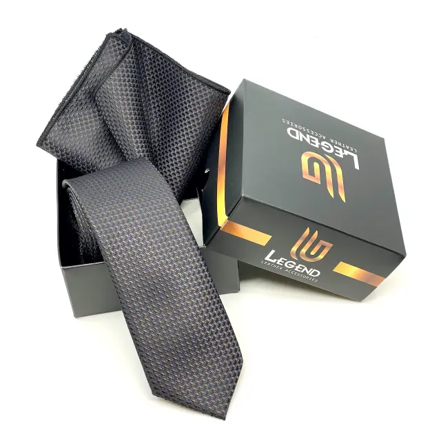 Γραβάτα Microfiber σε Μαύρο Μοτίβο Σετ με Μαντηλάκι 3