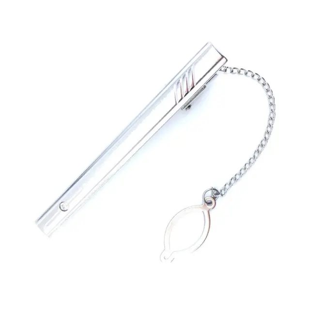 Ασημί Κλιπ Γραβάτας 6 cm με Αλυσίδα – LGTC-M112