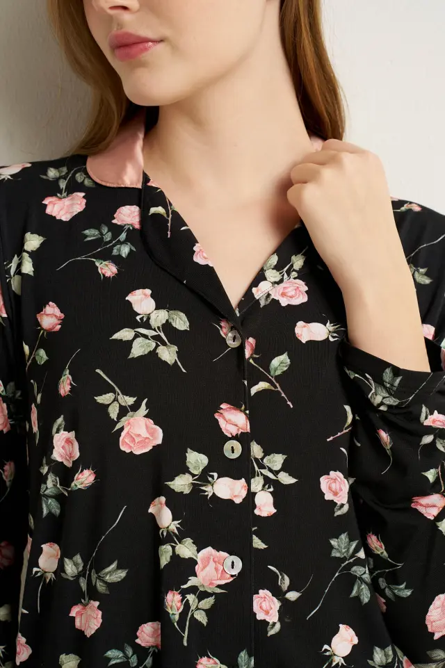 Vamp Γυναικεία Πιτζάμα Micromodal Σεμιζιέ Floral Black 3