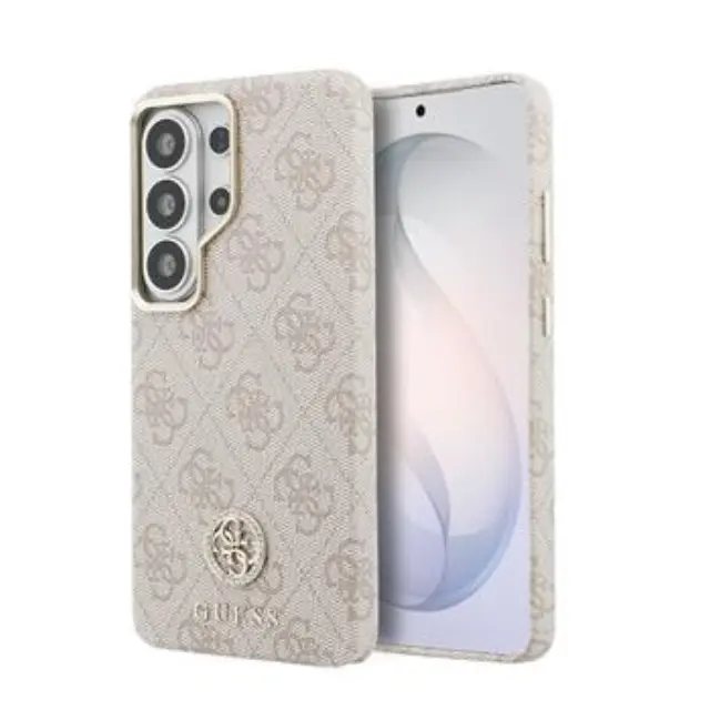 Guess PU Leather 4G Strass Logo Gold Frame Magnetic Case for Samsung Galaxy S26 Ultra Pink