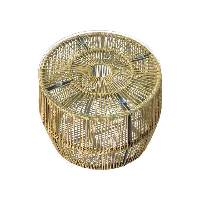 Τραπέζι Adela pakoworld pe wicker-γυαλί σε φυσική απόχρωση Φ47x38εκ 3