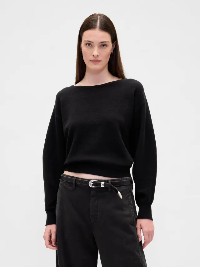 CashSoft Ελαστικό με Lantern-Μανίκι Κοντό Πουλόβερ Black - XL