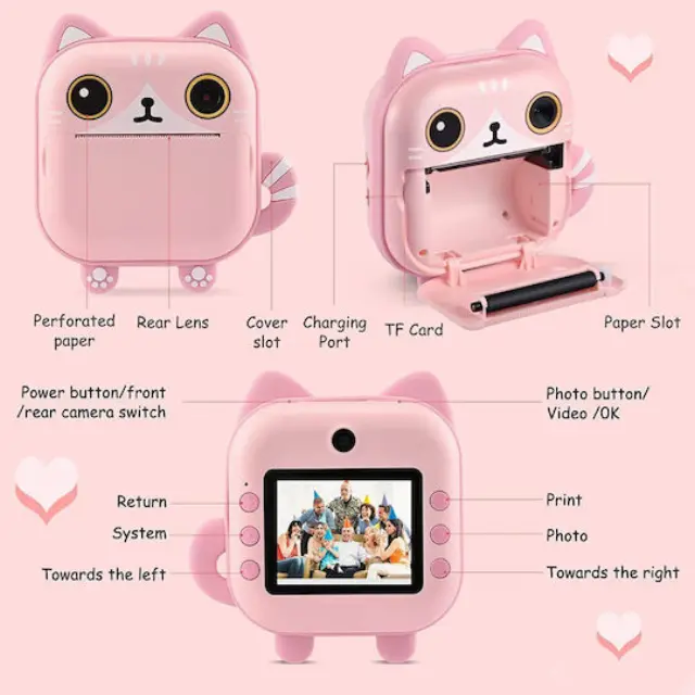 M2 Cute Kitty Compact Φωτογραφική Μηχανή 48MP με Οθόνη 2.4" Θερμικής Εκτύπωσης Ροζ 2