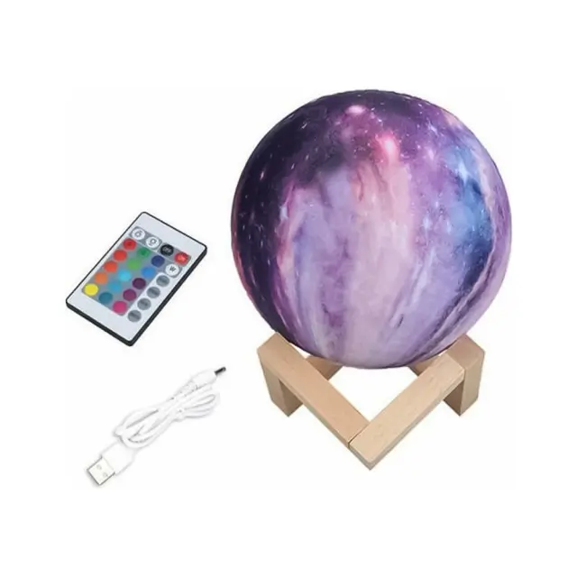 Galaxy Moon Light USB Φωτιστικό Γαλαξίας - Αφής 15εκ RGB LED 16 Χρωμάτων με Ξύλινη Βάση & Χειριστήριο