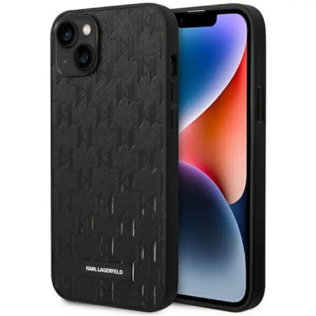 Karl Lagerfeld Saffiano Mono Metal Logo Back Cover Σιλικόνης Μαύρο (iPhone 14 Plus)