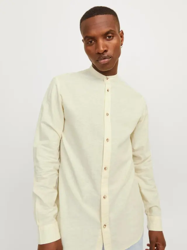 JJESUMMER BAND LINEN BLEND SHIRT LS SN french vanilla 3