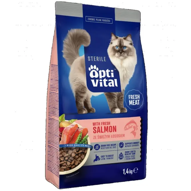 OPTIVITAL Sterile With fresh salmon - dry cat food - 1,4kg