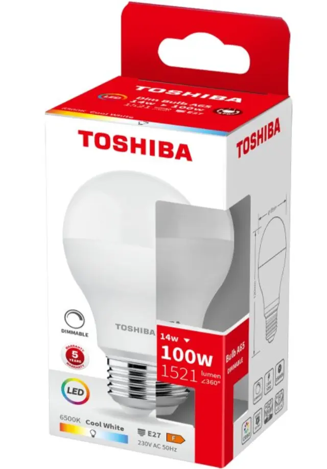 Toshiba LED A65 E27 14W 6500K Dimmable (DELS-BLC4014B2DE51)