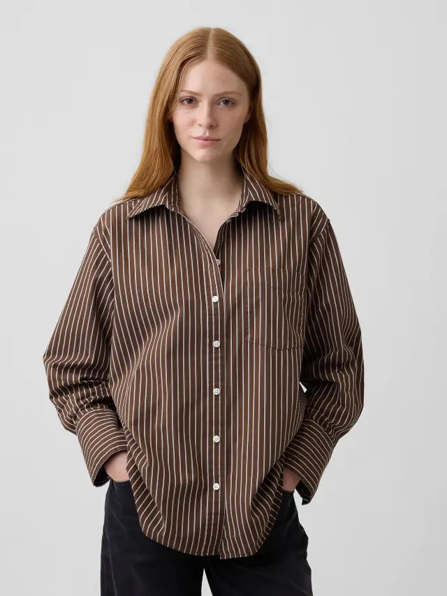 Γυναικείο Πουκάμισο Big Shirt από Ποπλίνα brown stripe