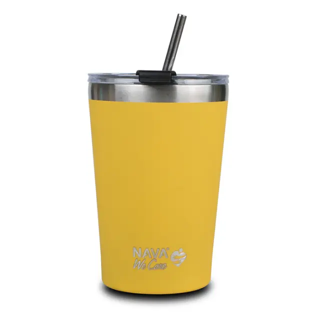 Nava Ποτήρι Θερμός Ανοξείδωτο Κίτρινο 450ml με Καλαμάκι