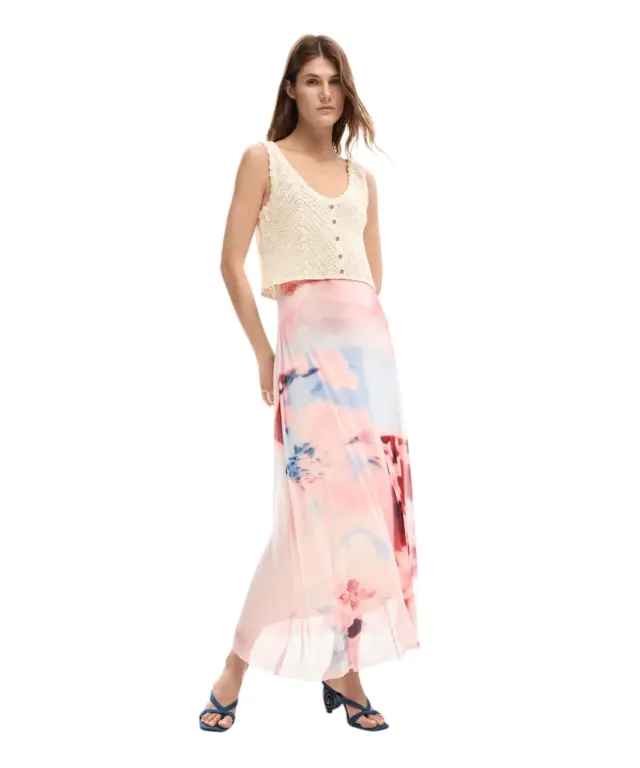 Desigual - Γυναικείο Μακρύ Συνδυασμένο πλεκτό φόρεμα Virginia 26SWVK31-3049 Ροζ 2