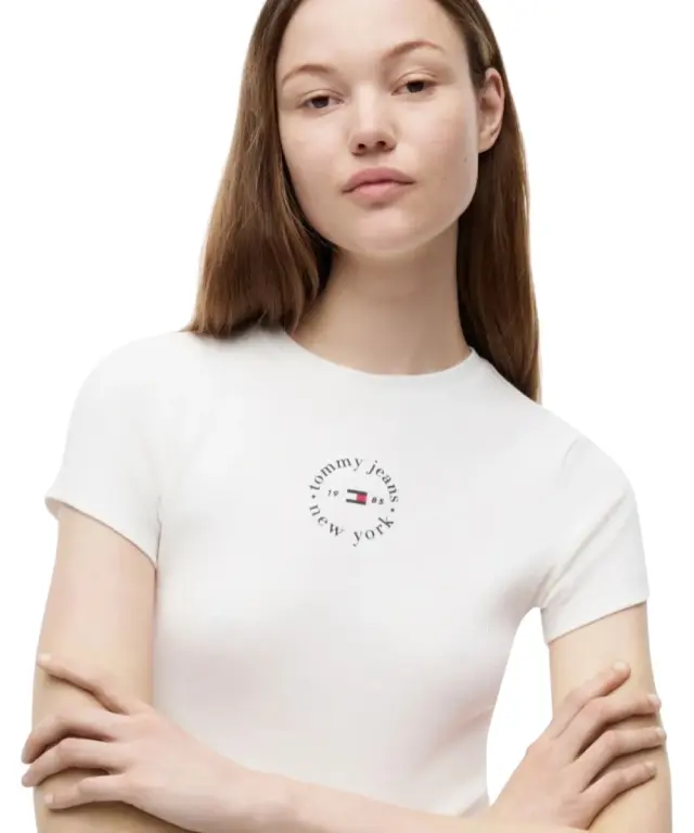 Tommy Hilfiger - Γυναικείο T-shirt Slim Essential Logo Rib DW0DW22807-YBL Λευκό - L 3