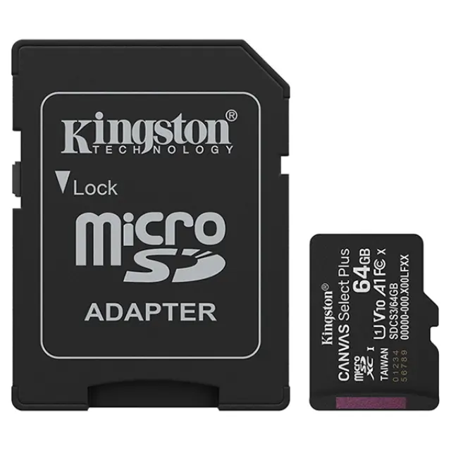 Κάρτα μνήμης Micro SDHC U1 C10 UHS-I Kingston Canvas Select Plus 100MB/s 64Gb + 1 ADP N70095