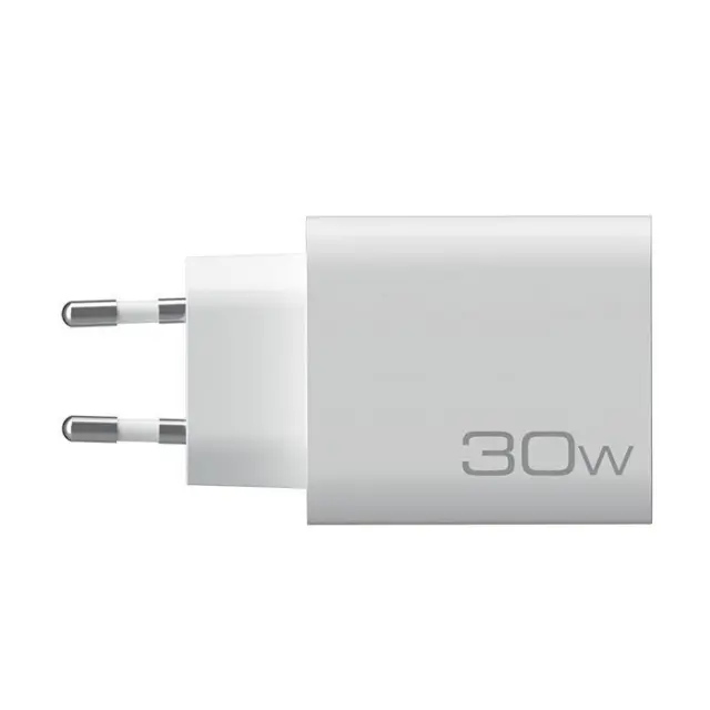 Universal οικιακός φορτιστής USB-A QC3.0 & USB-C PD3.0 30W, σε λευκό χρώμα. 2
