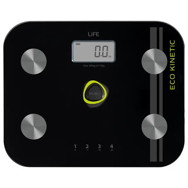 Battery-free γυάλινη ψηφιακή ζυγαριά μπάνιου με λιπομέτρηση, 6 σε 1.