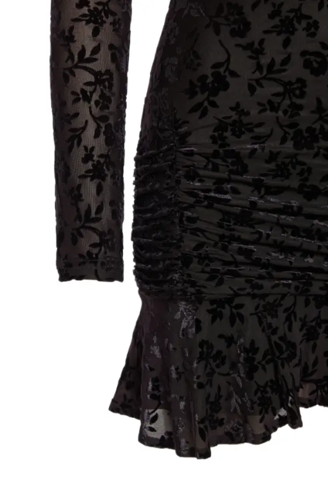 FunkyBuddha γυναικείο velvet devore mini φόρεμα με σούρες FBL014-128-13-1 2