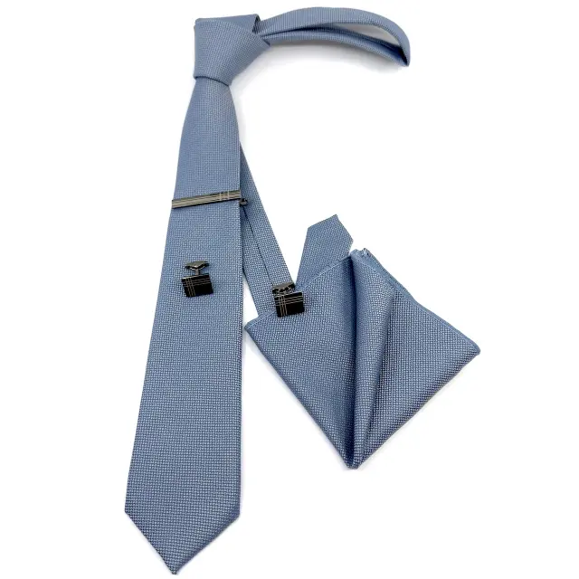 Μπλε Ραφ Γραβάτα Oxford 6,5 cm με Ασορτί Μαντήλι 2