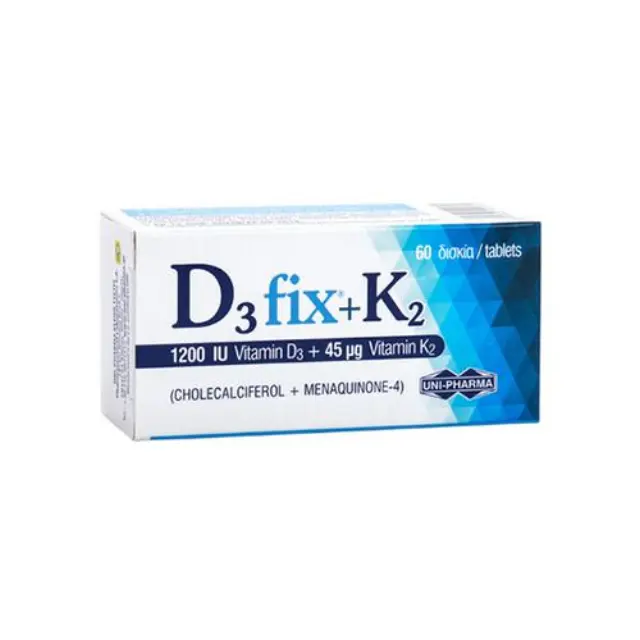 Uni-Pharma D3 Fix + K2 Βιταμίνη για Ανοσοποιητικό 1200iu 45mg 60 ταμπλέτες